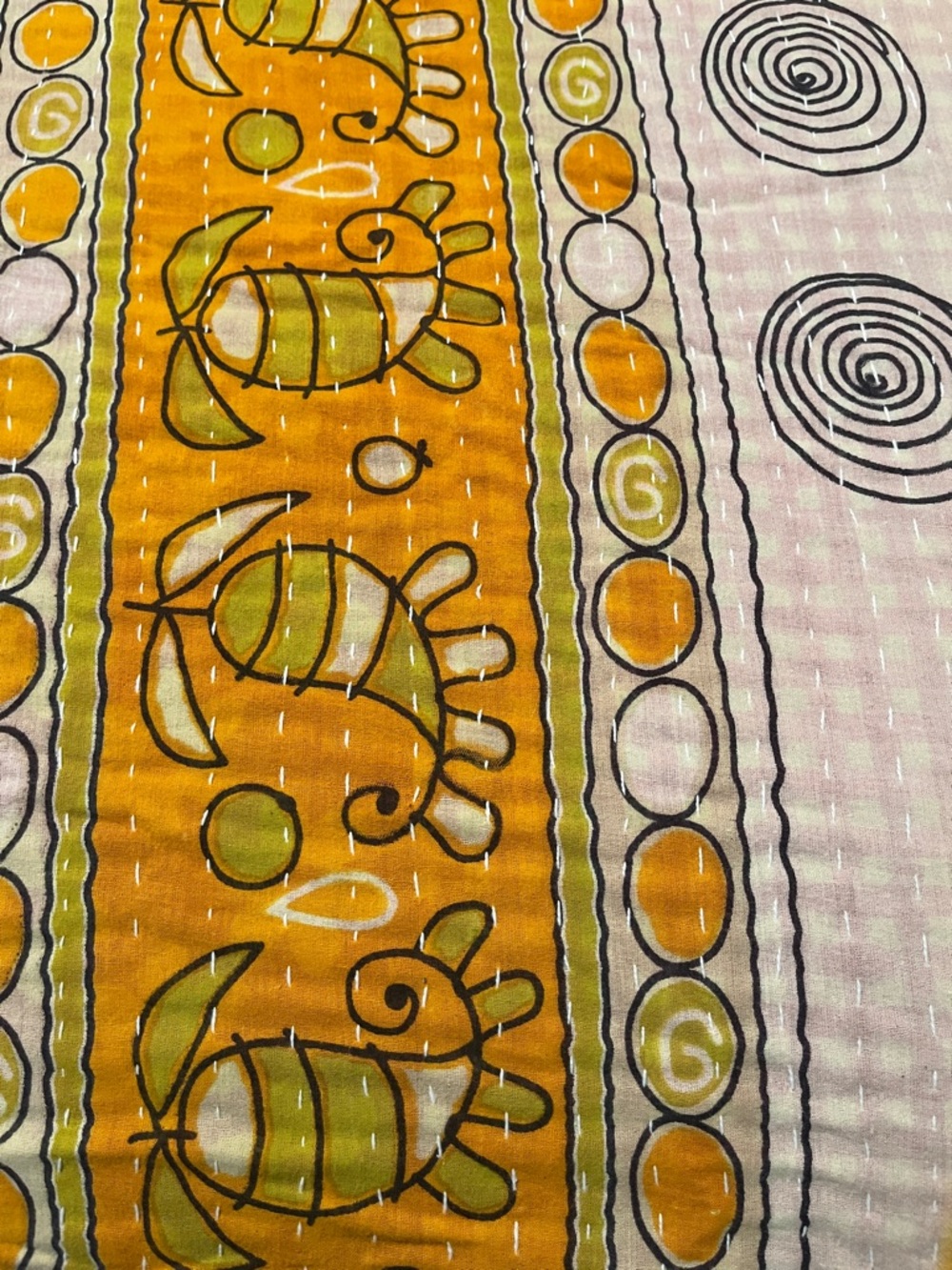 KANTHA QUILT HANDCRAFTED LIGHTWEIGHT REVERSIBLE BLANKET THROW BEDDING FROM INDIA - Picture 11 of 12